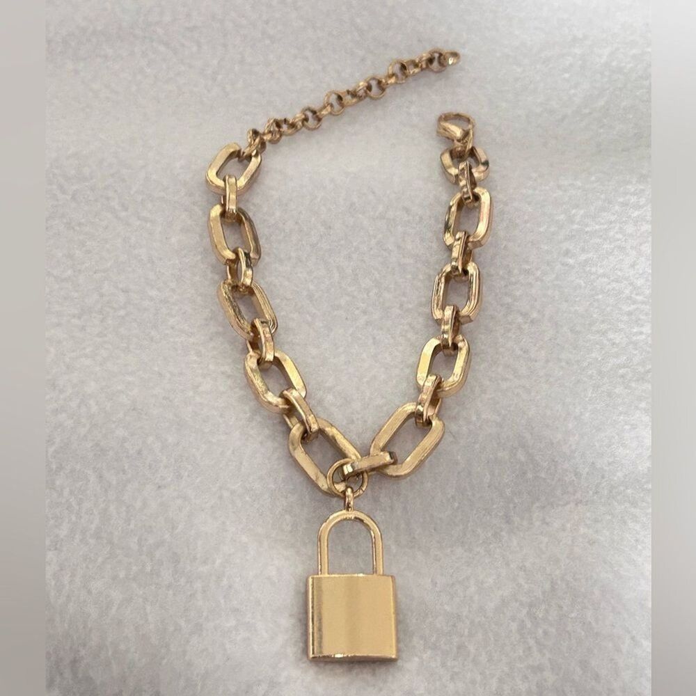 Gold Chain Bracelet with Padlock Charm
